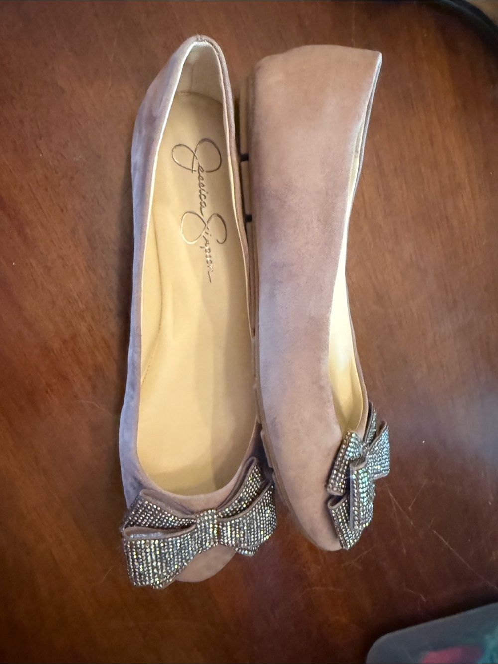 Jessica Simpson Tan Suede Flats with Crystal Bow Accent - Picture 5 of 6